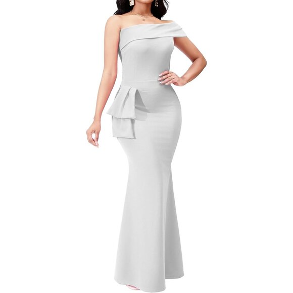 Women's A-white Long Floor Length Mermaid Imported Pull On Maxi Dress - Picture 3 of 6